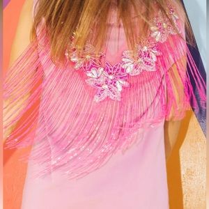 Queen Of Sparkles Pink Bead Fringe Hoodie Dress